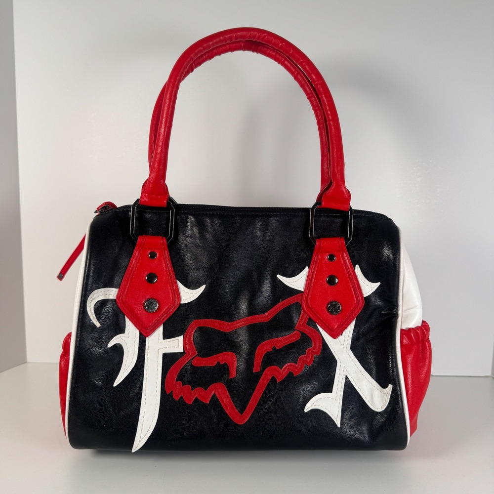 Vintage Fox Racing Purse 90s Black Red Embroidered Satchel Bag Y2K Punk